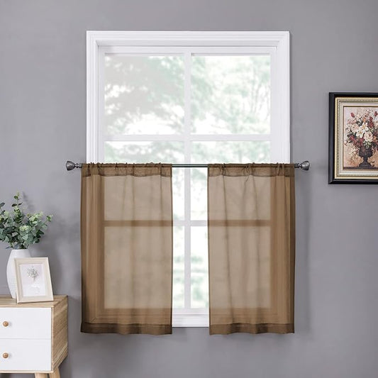 Tollpiz Short Sheer Tier Curtains Linen Textured Half Kitchen Curtain Sheers by Tollpiz