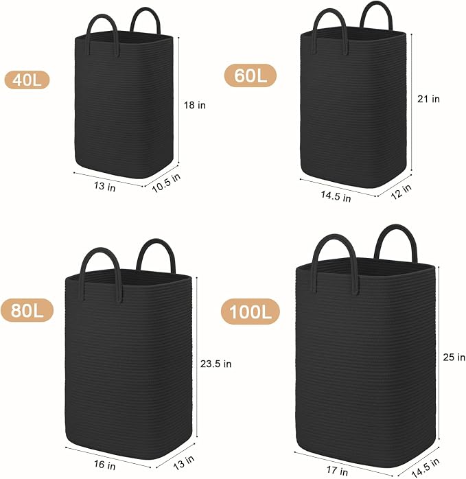 Laundry Basket, Woven Cotton Rope Laundry Hamper, 80L Versatile Storage - Image 3