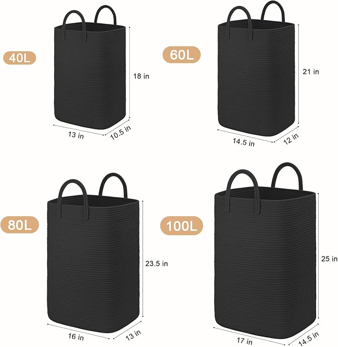 Laundry Basket, Woven Cotton Rope Laundry Hamper, 60L Versatile Storage - Image 3