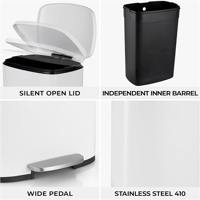13.2 Gal Kitchen Trash Can, 50L Recycling or Garbage Bin, Brushed Stainless - Image 7
