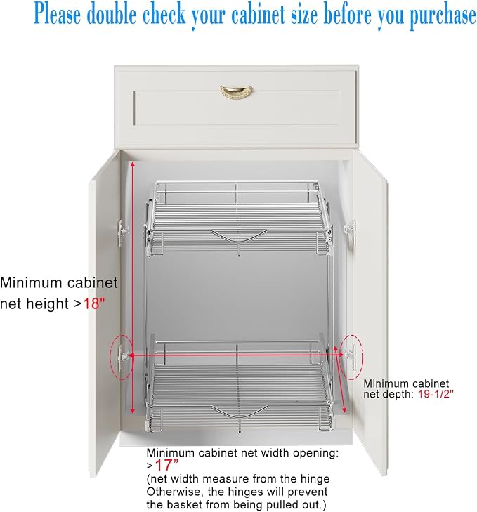 DINDON 2 Tier Pull Out Cabinet Organizer Heavy-Duty Metal Sliding Drawer Shelf