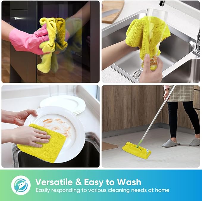 HOMEXCEL Yellow Microfiber Cleaning Cloth, 12 Pack Premium Microfiber Towels - Image 4