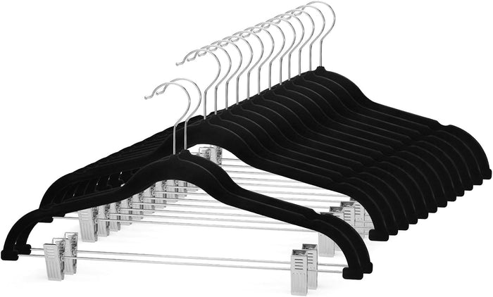 Cozymood Velvet Pants Hangers 36 Packs, Skirt Hangers with Clips - Black