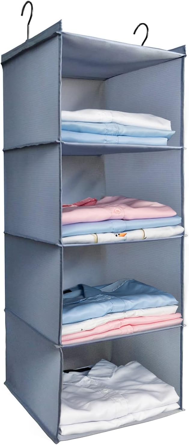 Hanging Closet Organizer, Easy Mount Foldable 4-Shelf Hanging Closet Wardrobe by DonYeco