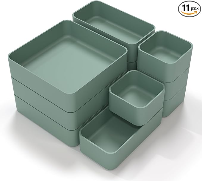 11-Piece Stackable Drawer Organizer Set, Stationery, Utensils in Bathroom by CHANCETSUI