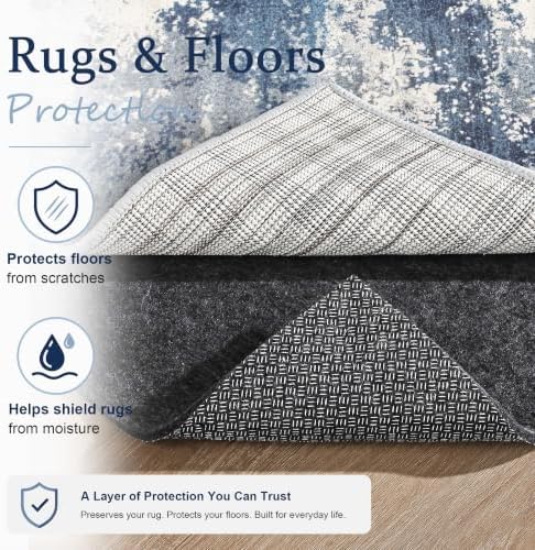 8x10 Non Slip Rug Pad Gripper Cushioned Carpet Pads | Ideas for Hardwood Floors, Thick Felt Liner with Silicone Backing, Under Area Rugs Anti Skid Mat Keep Rugs in Place and Safe