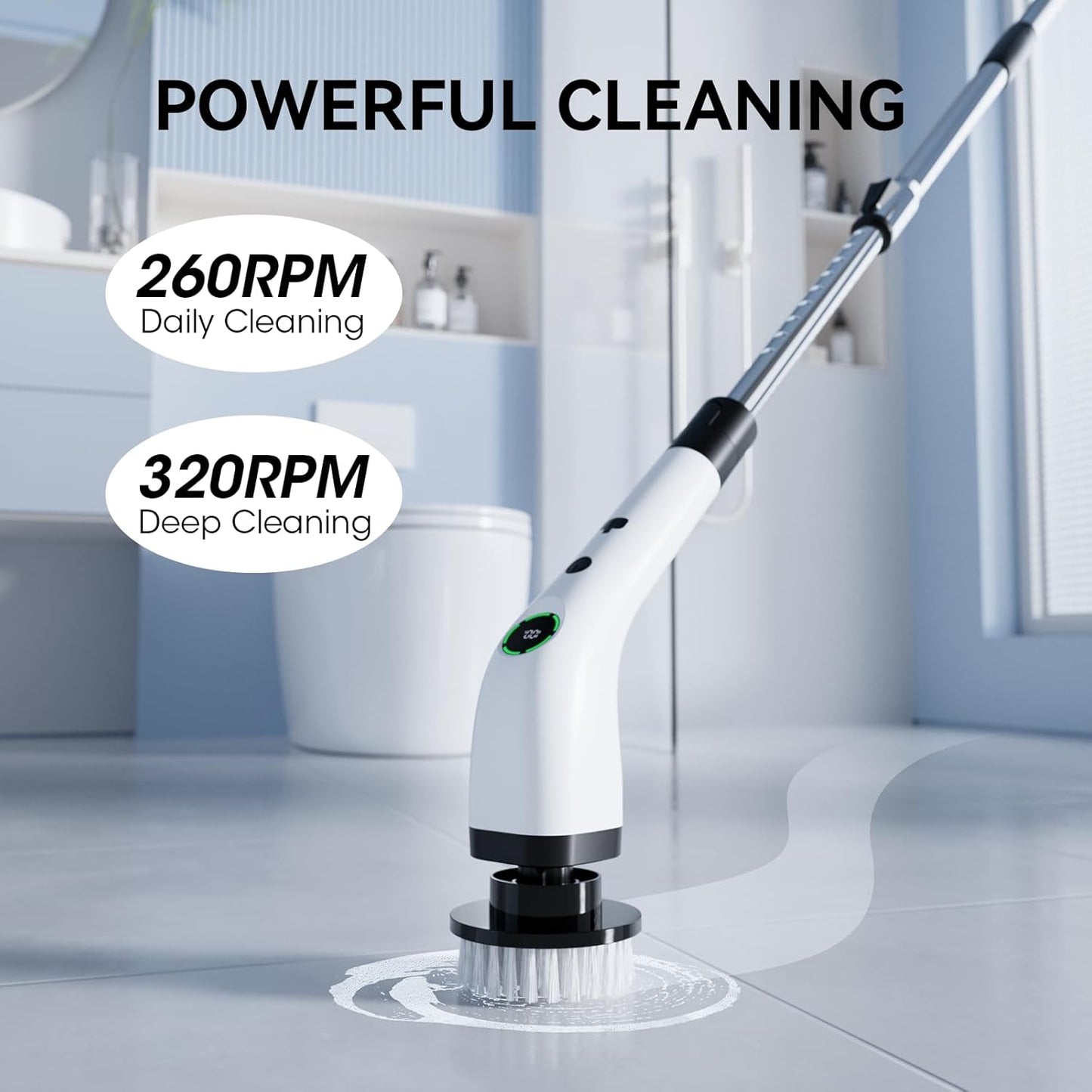 Electric Bathroom Cleaning Brush, Cordless Spin Scrubber Full Body Waterproof IPX7 with Adjustable Handle, 8 Replaceable Brush Heads for Bathtub/Kitchen/Window/Home -SD-CTB01