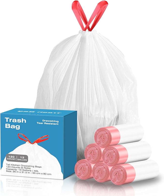 13.2 Gallon Tall Kitchen Drawstring Trash Bags, Leak Proof, Waste Bag by trashcan