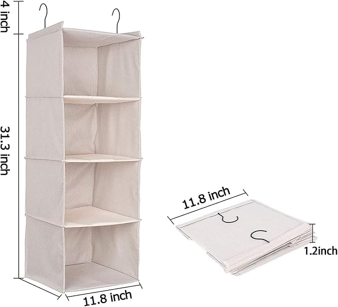 Hanging Closet Organizer and Storage, Foldable 4-Shelf Wardrobe Clothes Shelves - Image 3
