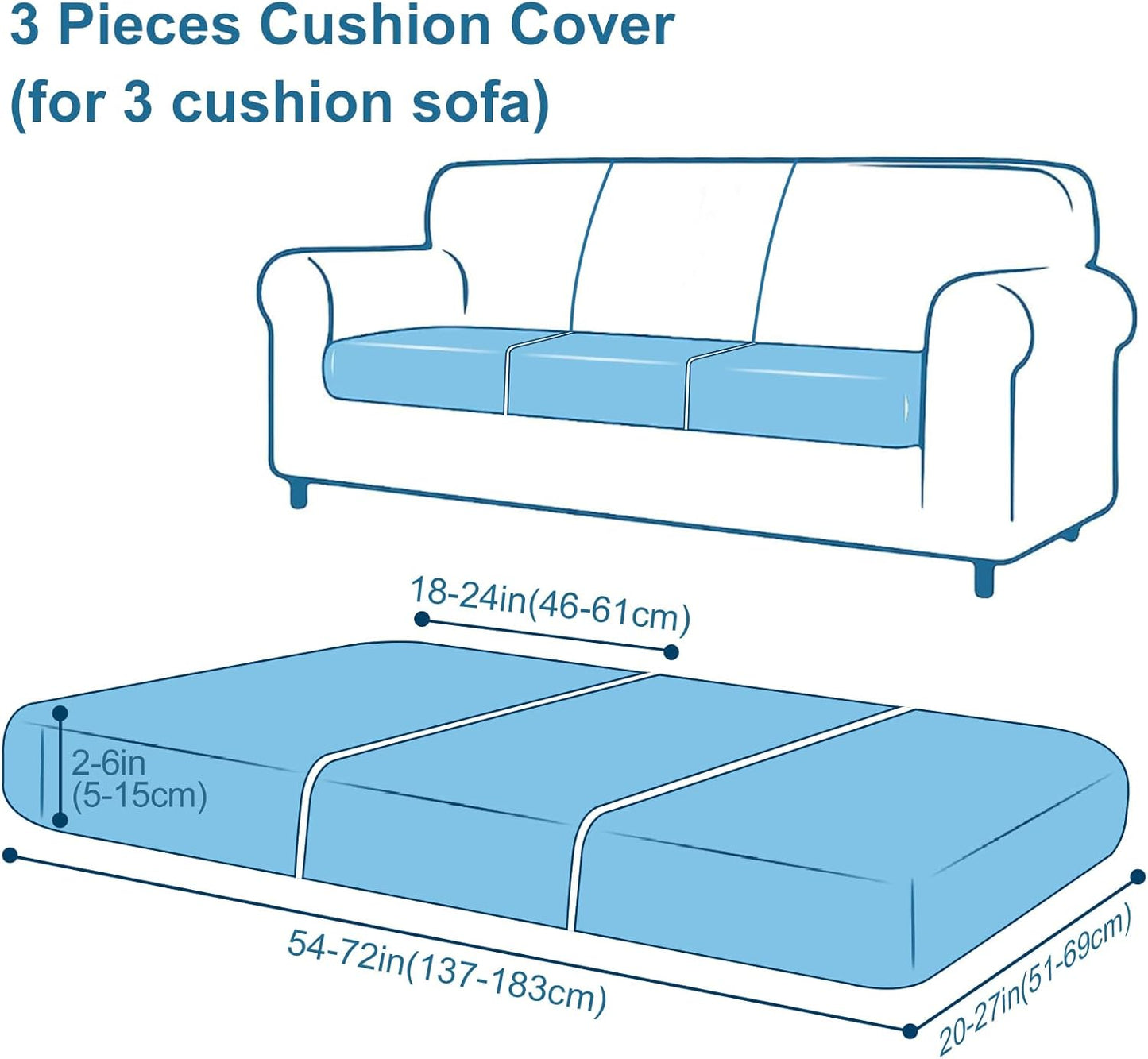 Smiry Waterproof Couch Cushion Covers, Stretch Washable Sofa Cushion Cover, Soft Sofa Slipcover Elastic Non-Slip Furniture Protector for Pets, Kid (3 Pack, Grey)