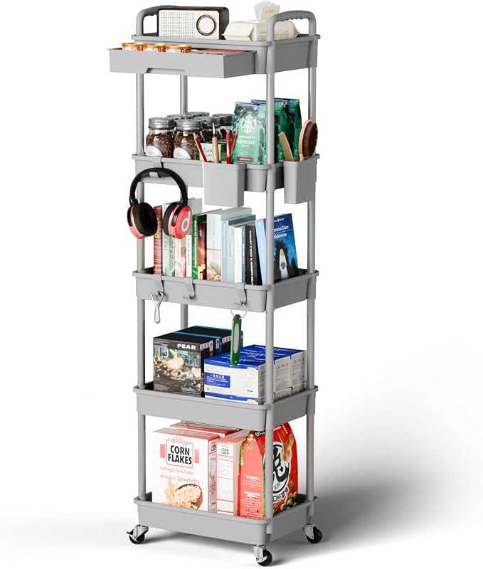 5 Tier Rolling Cart Organizer, Bathroom Cart Organizers by Sorgion