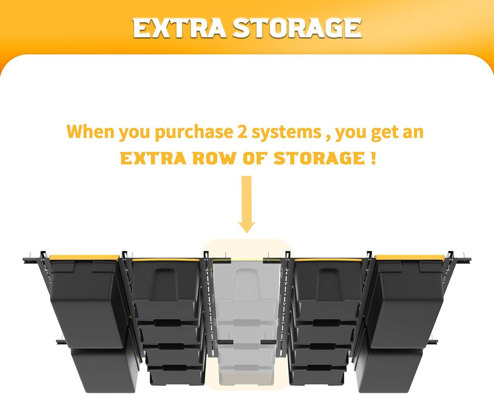 WALMANN Overhead Tote Storage Rails System, Garage Ceiling Bin Storage Rack