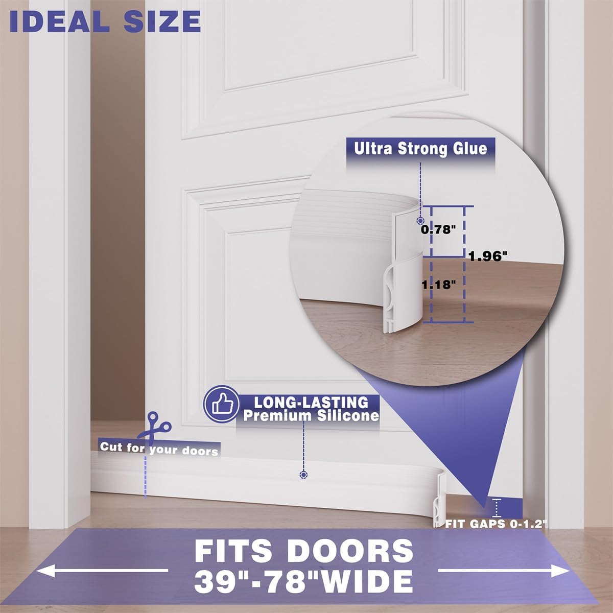 Door Draft Stopper,Adjustable Door Sweep for Bottom of Door,Silicone Weather Stripping Door Bottom Seal Blocker Air Noise,Under Door Gap Filler for Interior/Exterior Doors(White, 39inch)