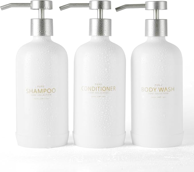 Shampoo and Conditioner Dispenser Set of 3, Refillable 21oz Shampoo Bottles by Janxinmakeyouloveyourhome