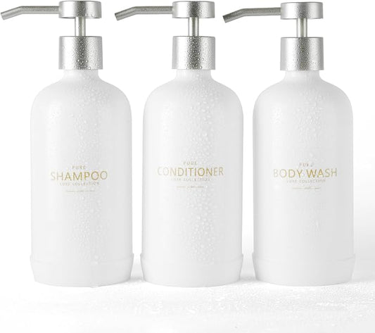 Shampoo and Conditioner Dispenser Set of 3, Refillable 21oz Shampoo Bottles by Janxinmakeyouloveyourhome