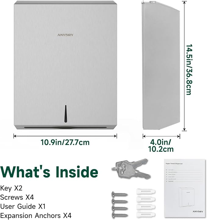 Commercial Paper Towel Dispenser Wall Mount 400-Sheet Capacity Brushed - Image 8