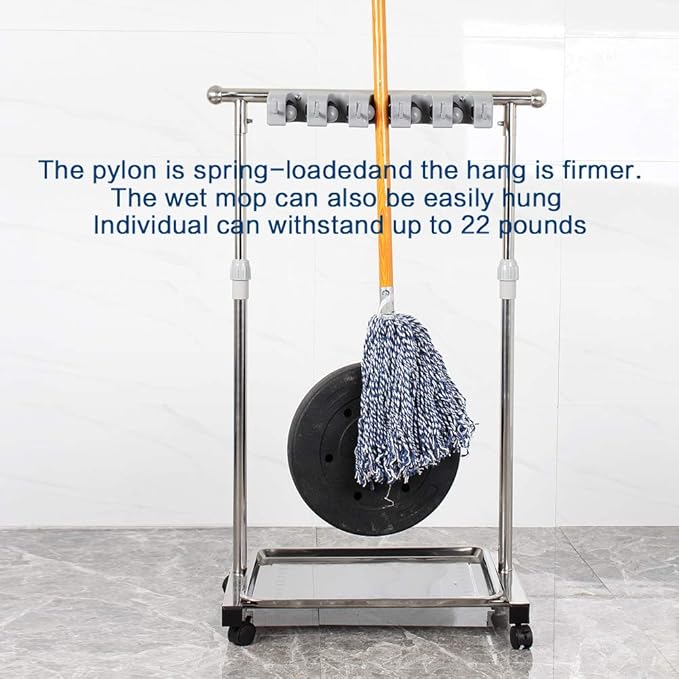 movable mop broom holder put wet mops floor standing cleaning tool rack - Image 3