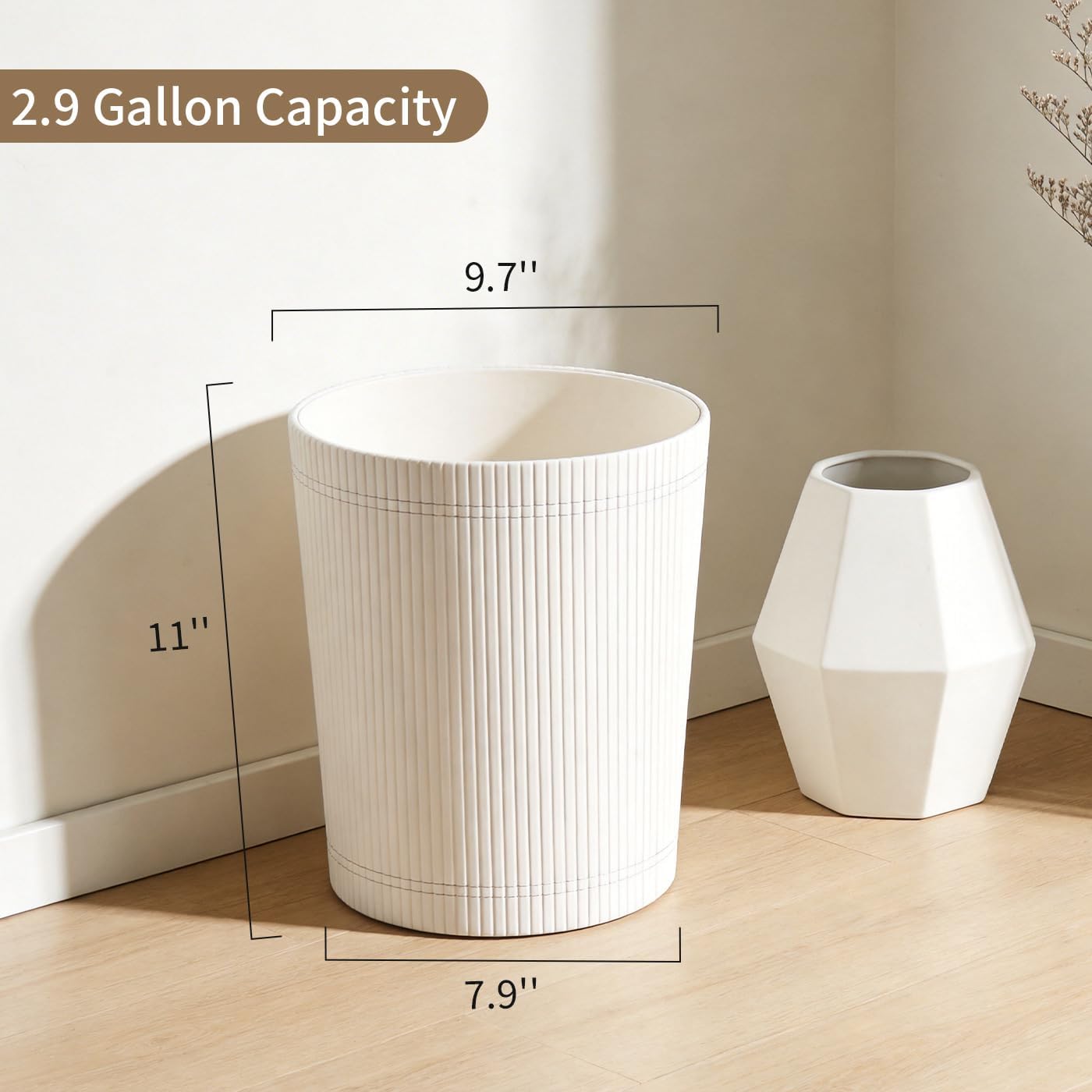 GORESE Pu Leather Trash Can, 2.6 Gallon Wastebasket, Small Wastepaper Basket for Office, Bedroom, Living Room, Round Trash Bin Home Decor, Cream White