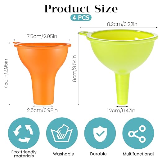 4 Pack Kitchen Silicone Funnel, 4 Colors Kitchen Funnel Set Wide Mouth Funnels - Image 2