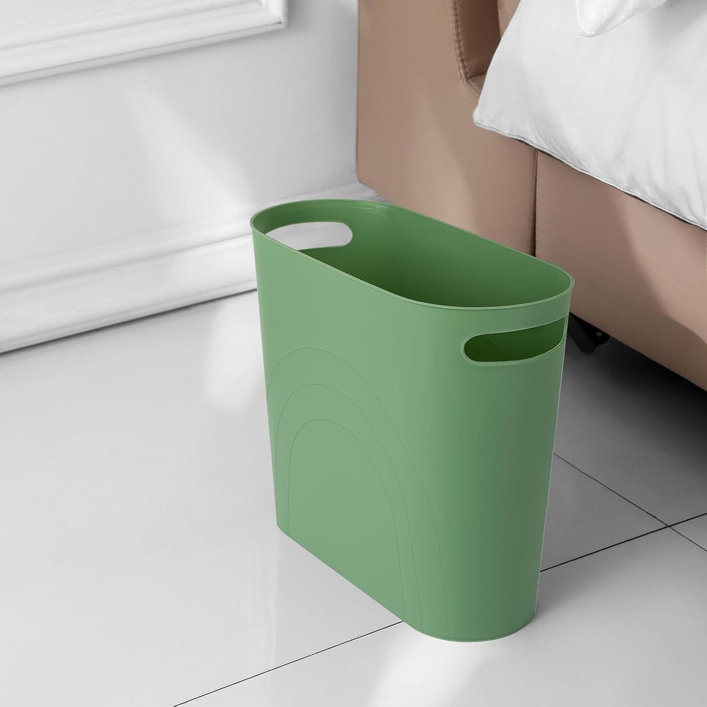 rejomiik Small Bathroom Trash Can, 3.5 Gallon Slim Garbage Can, Green | Plastic Waste Basket with Handles for Bathroom, Bedroom, Dorm, Kitchen, Office and Narrow Spaces
