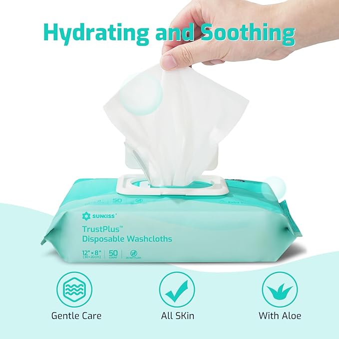SUNKISS Trustplus Wet Wipes for Adult No Rinse, Extra Large 8”x12” Body - Image 4