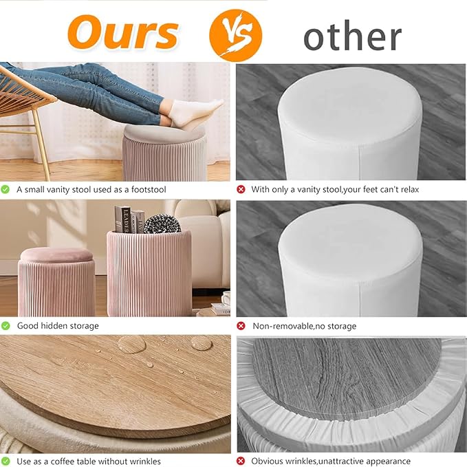 Round Set of 2 Ottoman with Storage-Upholstered Velvet Vanity Stool - Image 5
