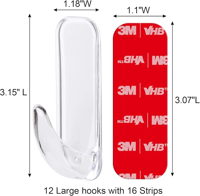 Wall Hooks for Hanging Heavy Duty, Large 12 Self Adhesive Wall - Image 2