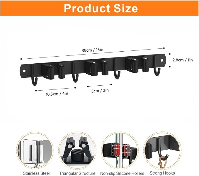 2 Pack Mop and Broom Holder Wall Mount, Non-slip Broom Hanger Wall Mount - Image 4