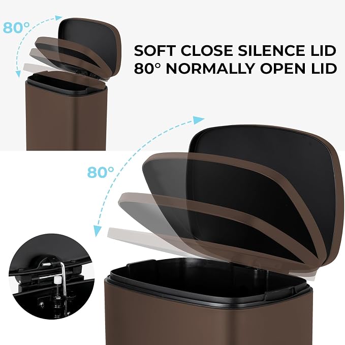 8 Gal Kitchen Trash Can, 30L Recycling or Garbage Bin, Brushed Stainless Steel - Image 3