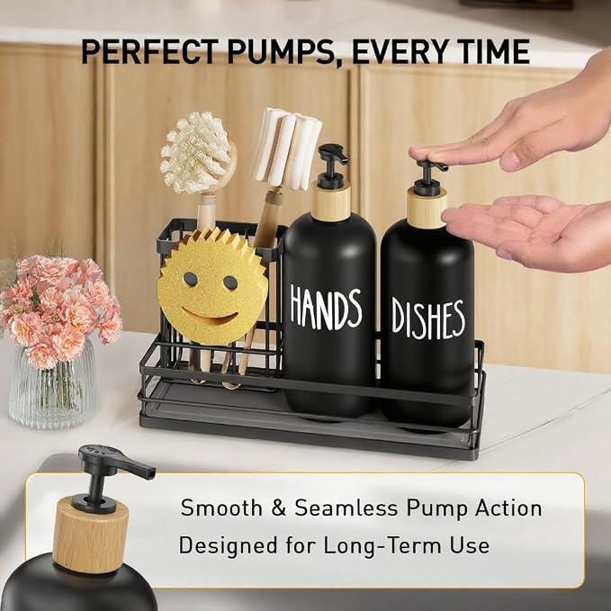 Moforoco Kitchen Dish Soap Dispenser Set, 16OZ Glass Bottle, Hand and Dish Soap - Image 3