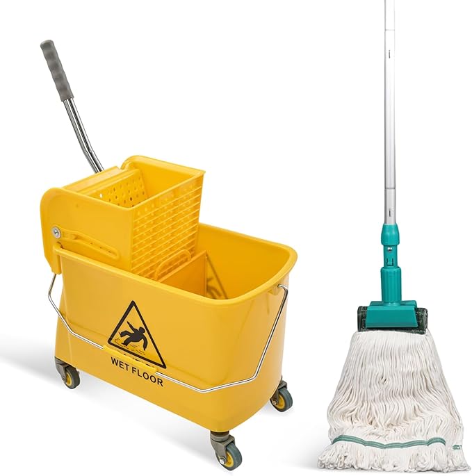 22 Qt Mop Bucket with Wringer for Floor Cleaning, 16.5" L x 10.6" W x 26.4" H by wajeehaa
