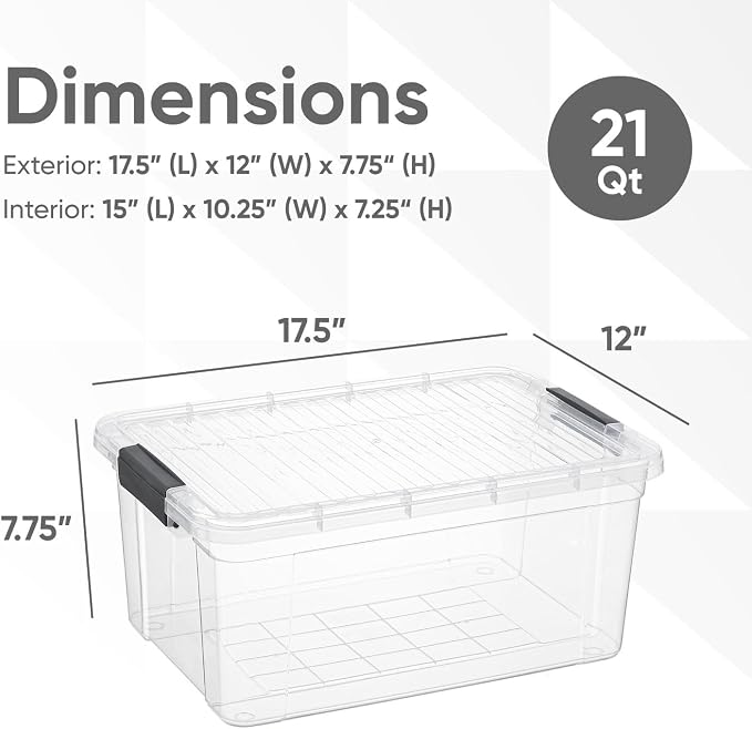 Superio Storage Bins with Lids- 4 Pack, 21 Qt Clear Boxes - Image 2