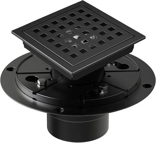 4-3/8 Inch Shower Drain Matte Black, Square Bathroom Floor Drain, Stainless by Dilvii