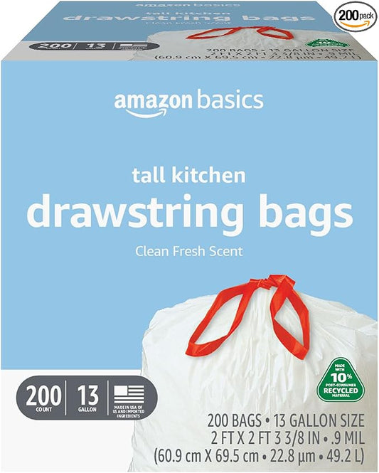 Amazon Basics 13 Gallon Tall Kitchen Drawstring Trash Bags, Clean Fresh Scnet by AmazonBasics