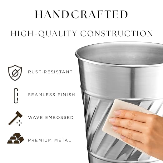Monarch Abode Nickel Chrome Handcrafted Wave Embossed Metal Wastebasket - Image 3