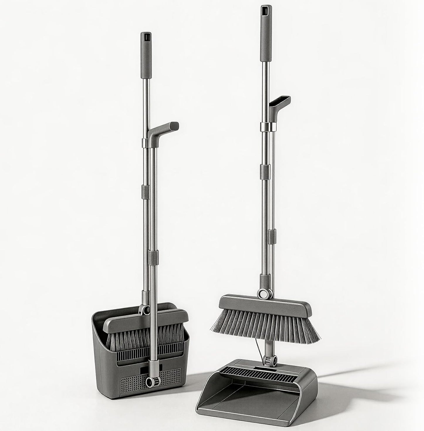 4-in-1 Broom with Dustpan Combo Set,180°Rotatable Stand-Up Broom, Detachable Floor Brush and Water Scraper, Foldable Storage for Household Cleaning and Pet Hair Removal