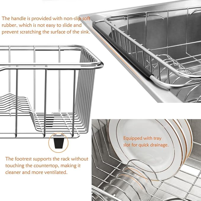 Stainless Steel Dish Drying Rack, Expandable Fruit & Vegetable Drain Rack over - Image 8