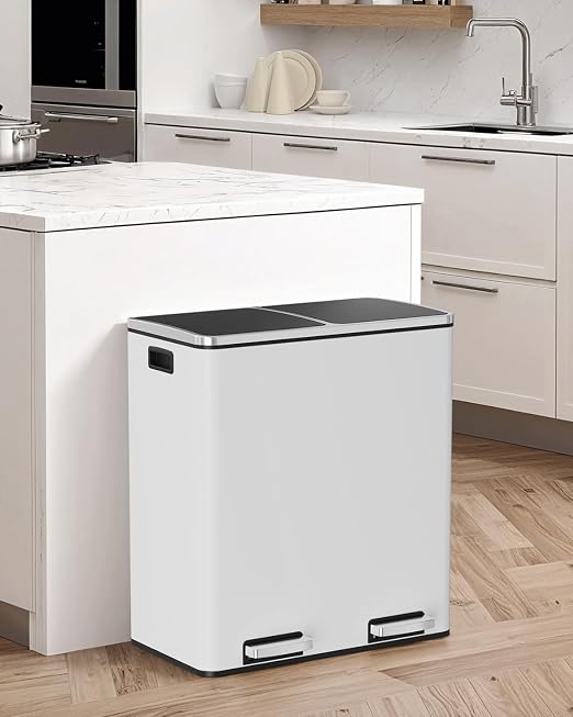 Arlopu 16 GallonStainless Steel Trash Can, 60L Dual Compartment, Metal Kitchen - Image 8