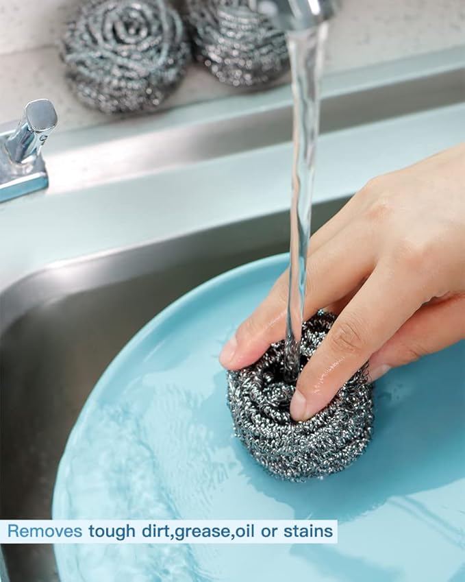 12Pcs Steel Wool Scrubber Pads for Cleaning Dishes, Sinks - Image 4