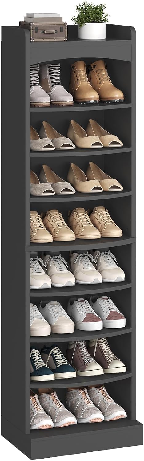 YATINEY 9-Tier Tall Shoe Rack, Wooden Shoe Storage Organizer, Narrow Shoe Cab...