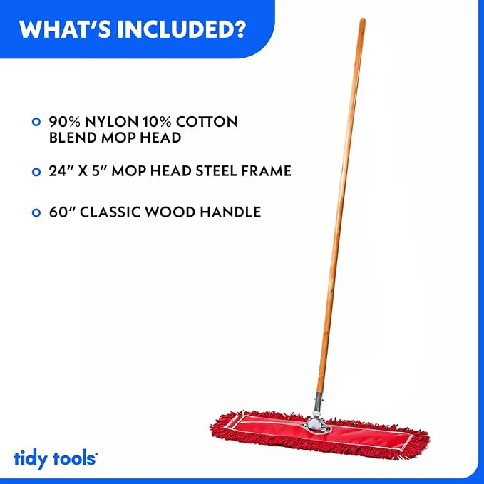 24 Inch Red Commercial Dust Mop & Floor Sweeper – Wood Handle Floor Mop - Image 4