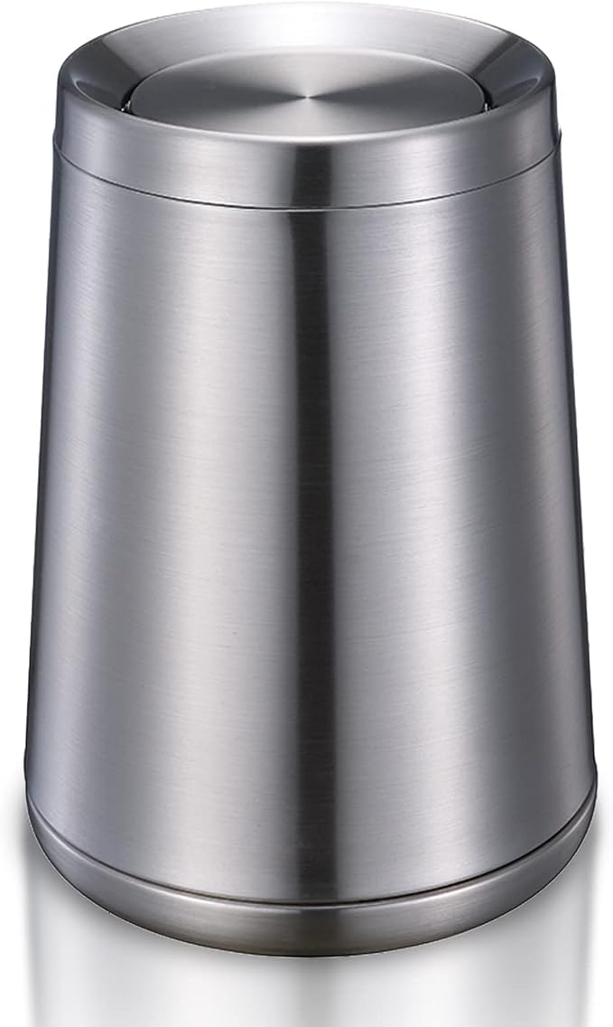 Household Swing Bathroom Trash Can，Brushed Stainless Steel，10 L/3 by BRIEFHUMAN