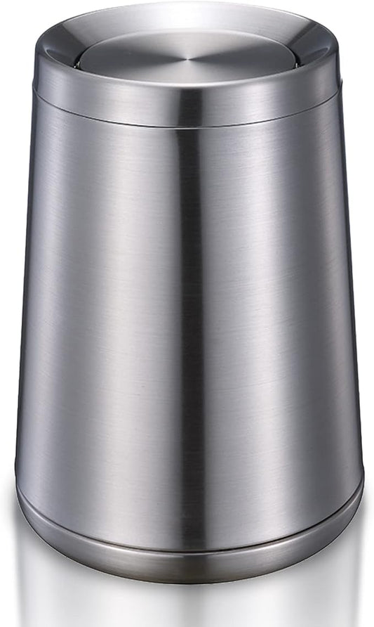 Household Swing Bathroom Trash Can，Brushed Stainless Steel，10 L/3 by BRIEFHUMAN