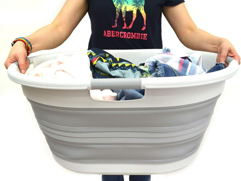SAMMART 57L (15 Gallons) Collapsible 3-Handled Plastic Laundry Basket - Oval ...