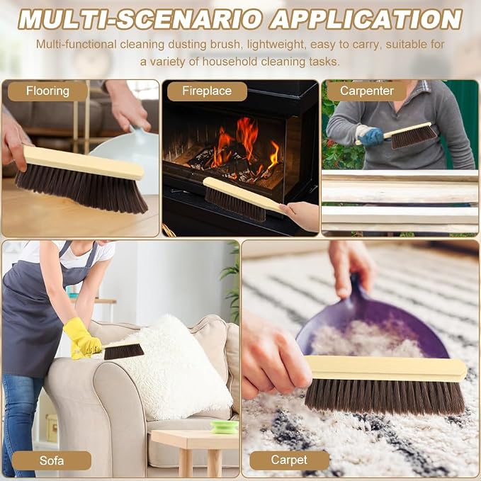 2 Pieces Hand Brushes for Cleaning Long Handle, Wooden Dust Brush Plastic - Image 9