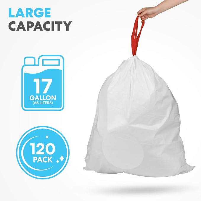 SIMPLI-MAGIC 17 Gallon Drawstring Trash Bags, 120 Pack – Tall Kitchen Garbage - Image 2