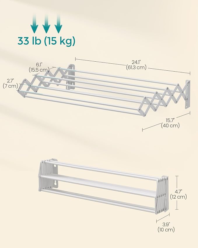 SONGMICS Clothes Drying Rack, Wall-Mounted Drying Rack Clothing, Accordion - Image 7