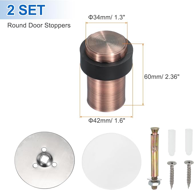 PATIKIL 2Set Round Door Stoppers, 60mm Stainless Steel Door Stop Doorstop Wedge - Image 2