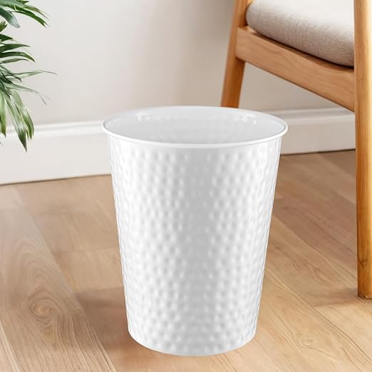 Monarch Abode White Hand Hammered Metal Wastebasket - Image 5