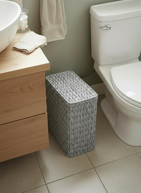 3 Gallon Wicker Trash Can, Waterproof Slim Waste Basket - Image 2